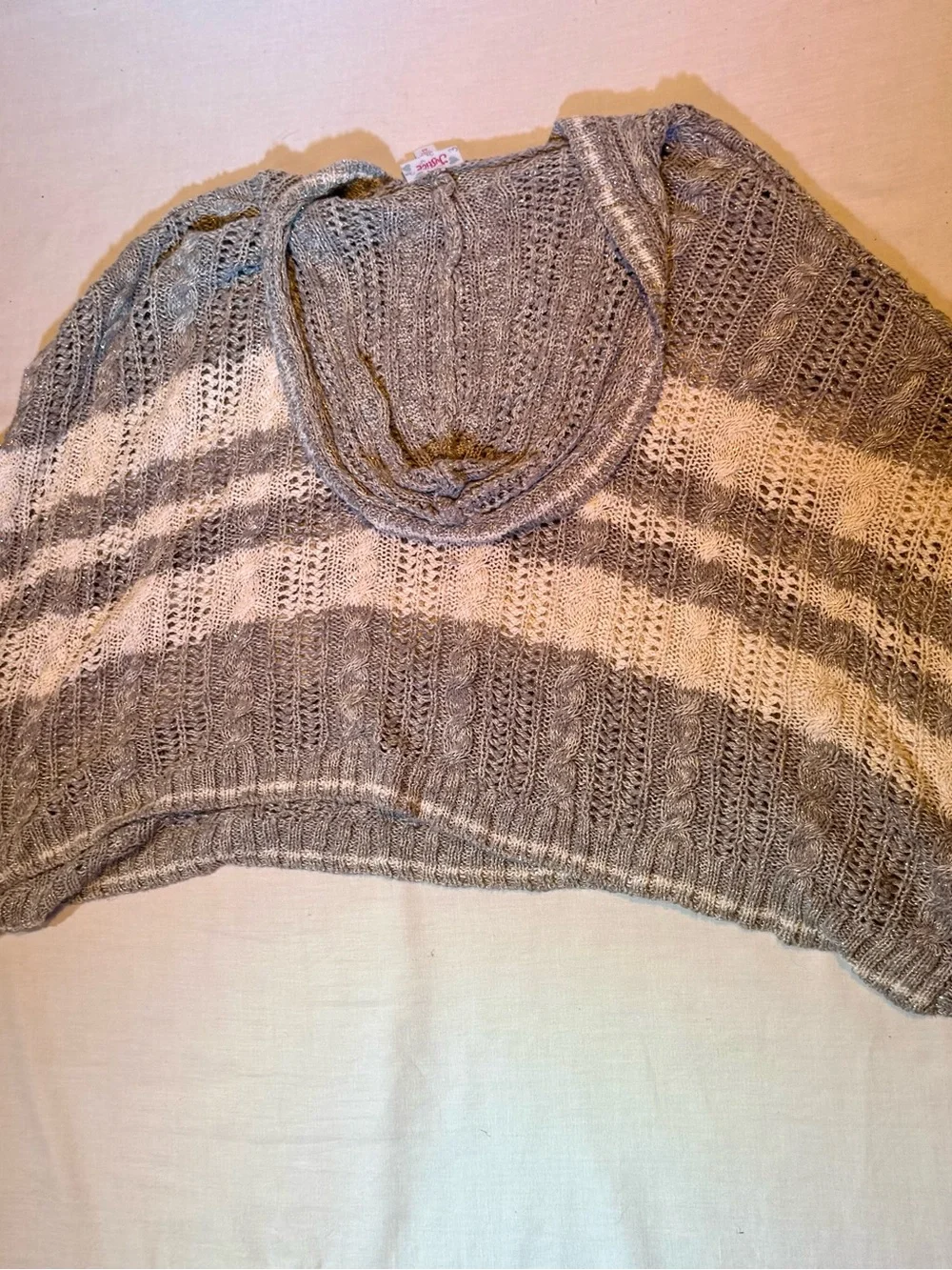 Justice Girls Open Knit Hooded Poncho Sweater Grey